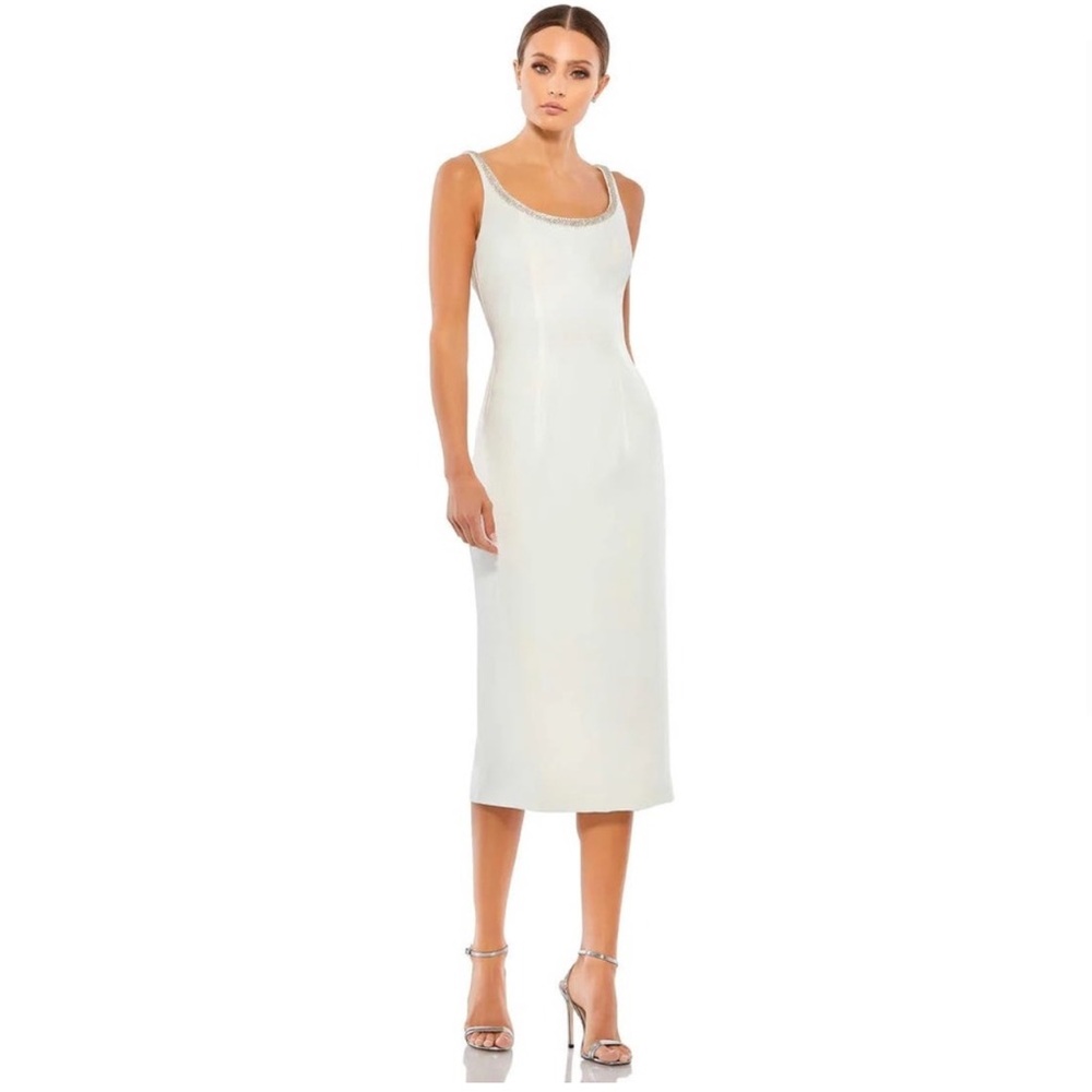 NWT - Ivory Mac Duggal 26681 Sleeveless Cocktail Midi Dress